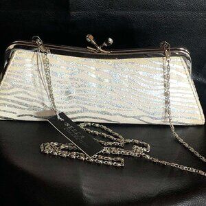 Vintage Purse Handbag Rhinestone Evening Bag Silver Zebra Print NOS 1990s